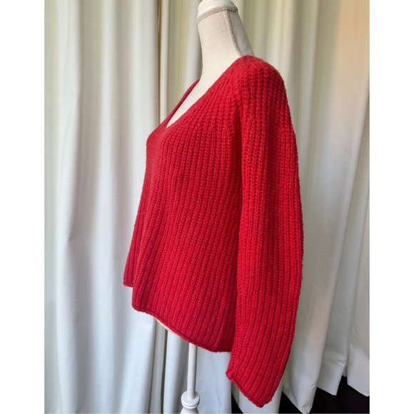 Rag & Bone Joseph Wool Blend V-Neck Sweater in Bright Coral, Size Small - Picture 10 of 14